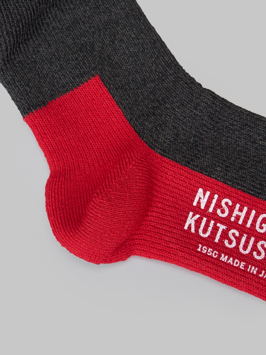 Nishiguchi Kutsushita Wool Pile Walk Socks Charcoal reinforced heel