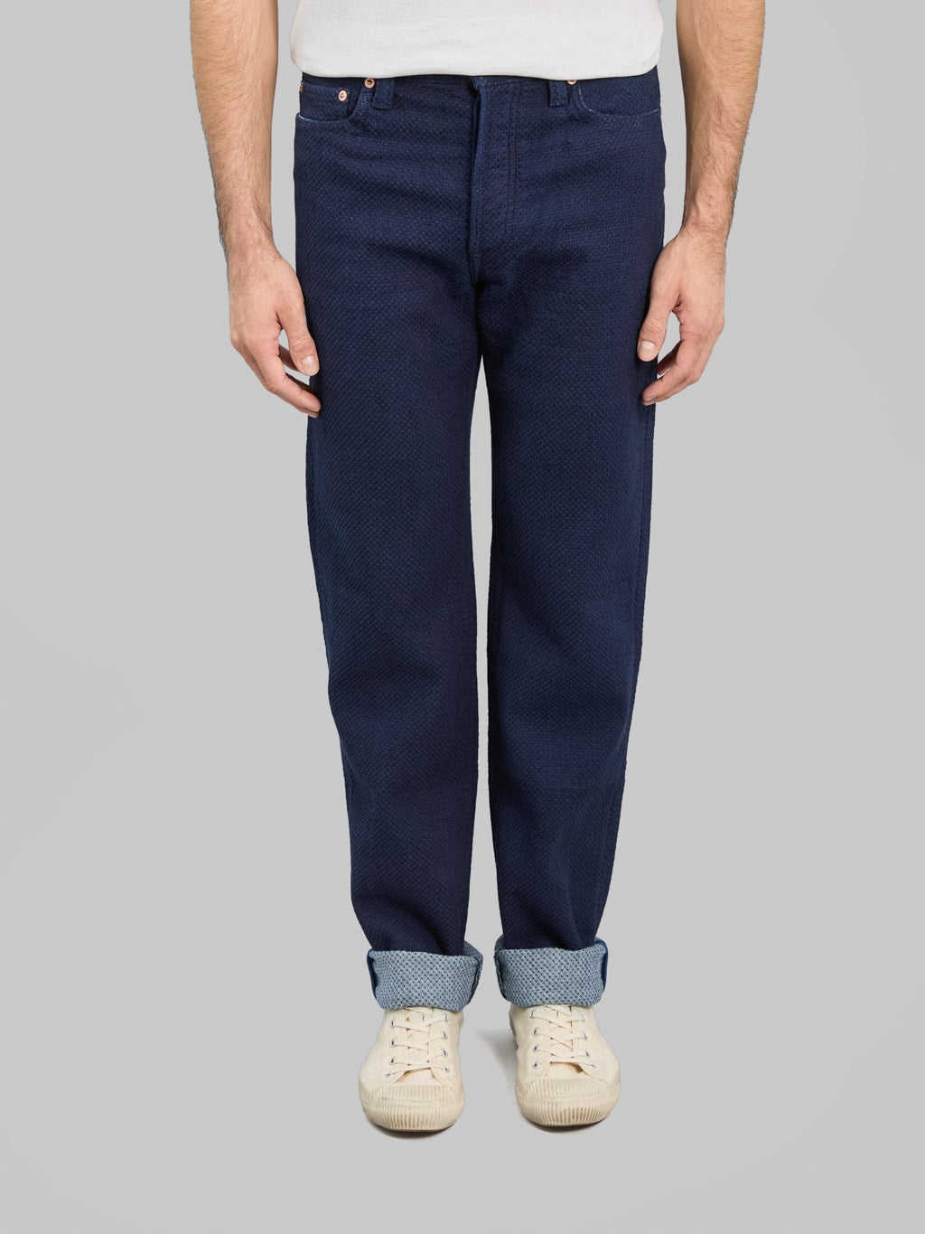 Omoto Denim 0621 Ori Sashi Sashiko Relax Fit Jeans front rise