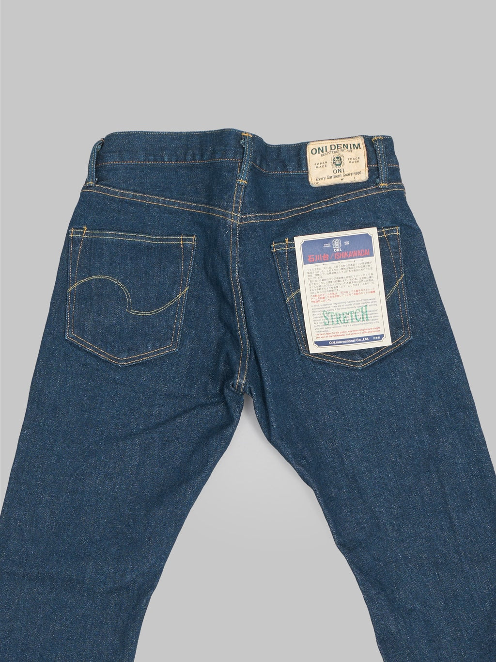 oni 121s ishikawadai stretch selvedge jeans relax tapered back pockets