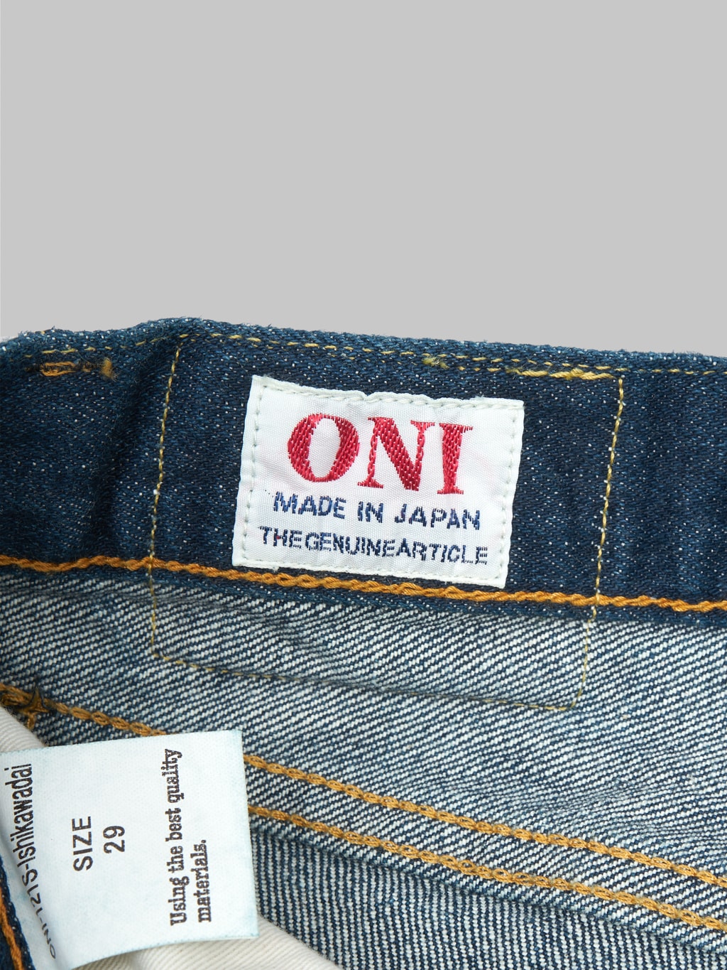 oni 121s ishikawadai stretch selvedge jeans relax tapered interior tag