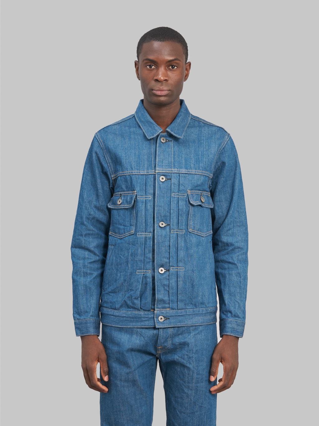 oni old faded blue denim type 2 jacket buttoned