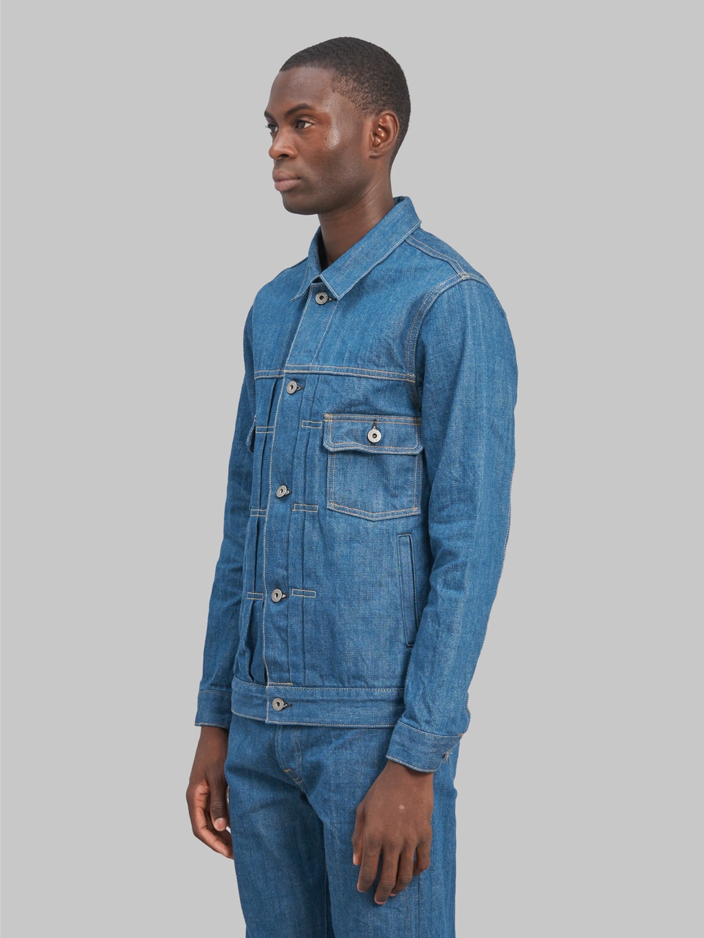 oni old faded blue denim type 2 jacket model side look