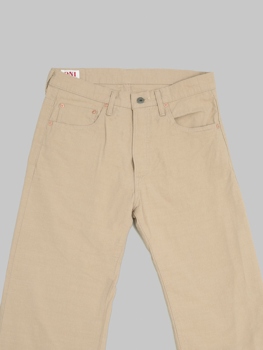 ONI Denim 200 Beta Chambray Beige 8oz Wide Straight Jeans front details