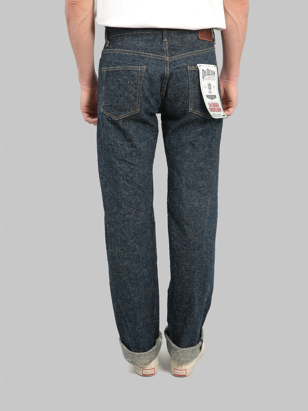 oni 200 kabuki crushed concrete denim wide straight selvedge jeans back fit