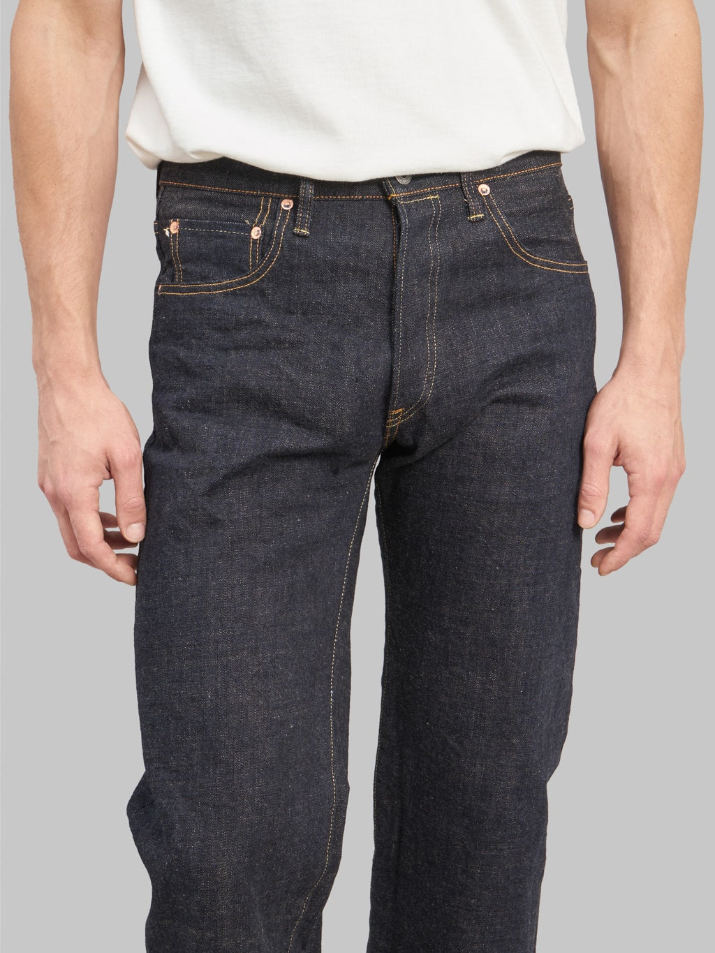 oni 200 kbe indigo beige 14oz wide straight jeans inseam