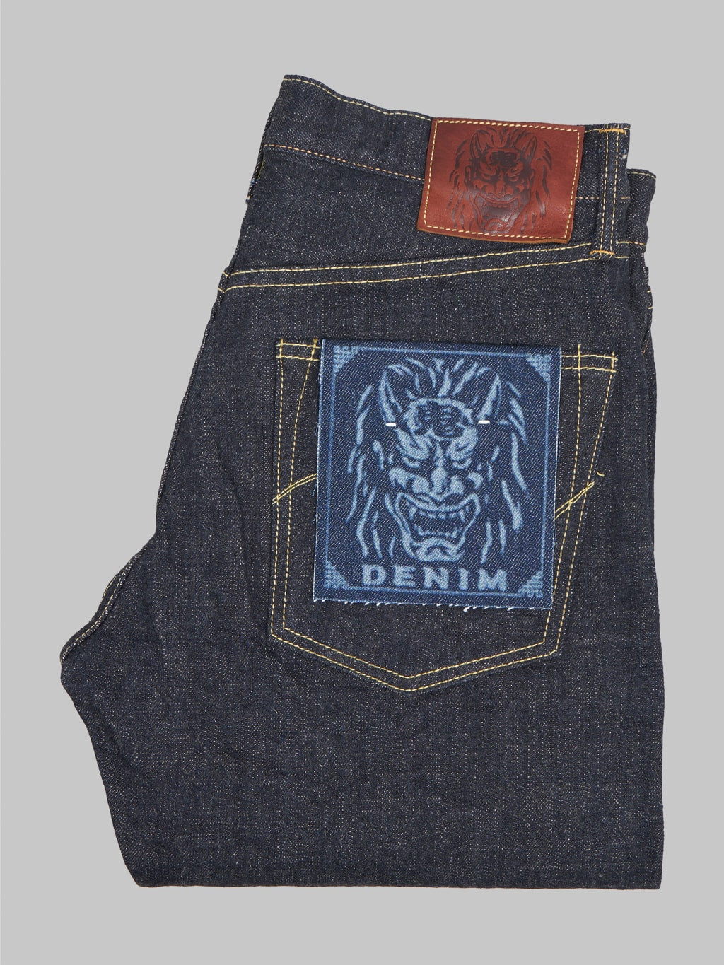 oni 200 kbe indigo beige 14oz wide straight jeans made in japan