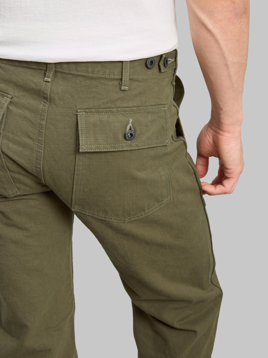 ONI Denim 207 HOXOLB 13oz Baker Pants Olive Brown back pocket