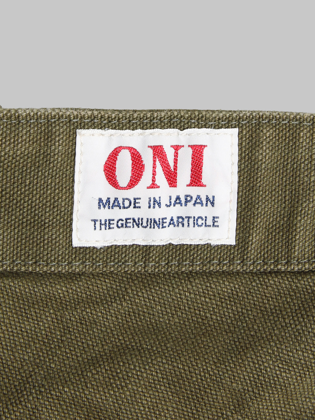 ONI Denim 207 HOXOLB 13oz Baker Pants Olive Brown tag label