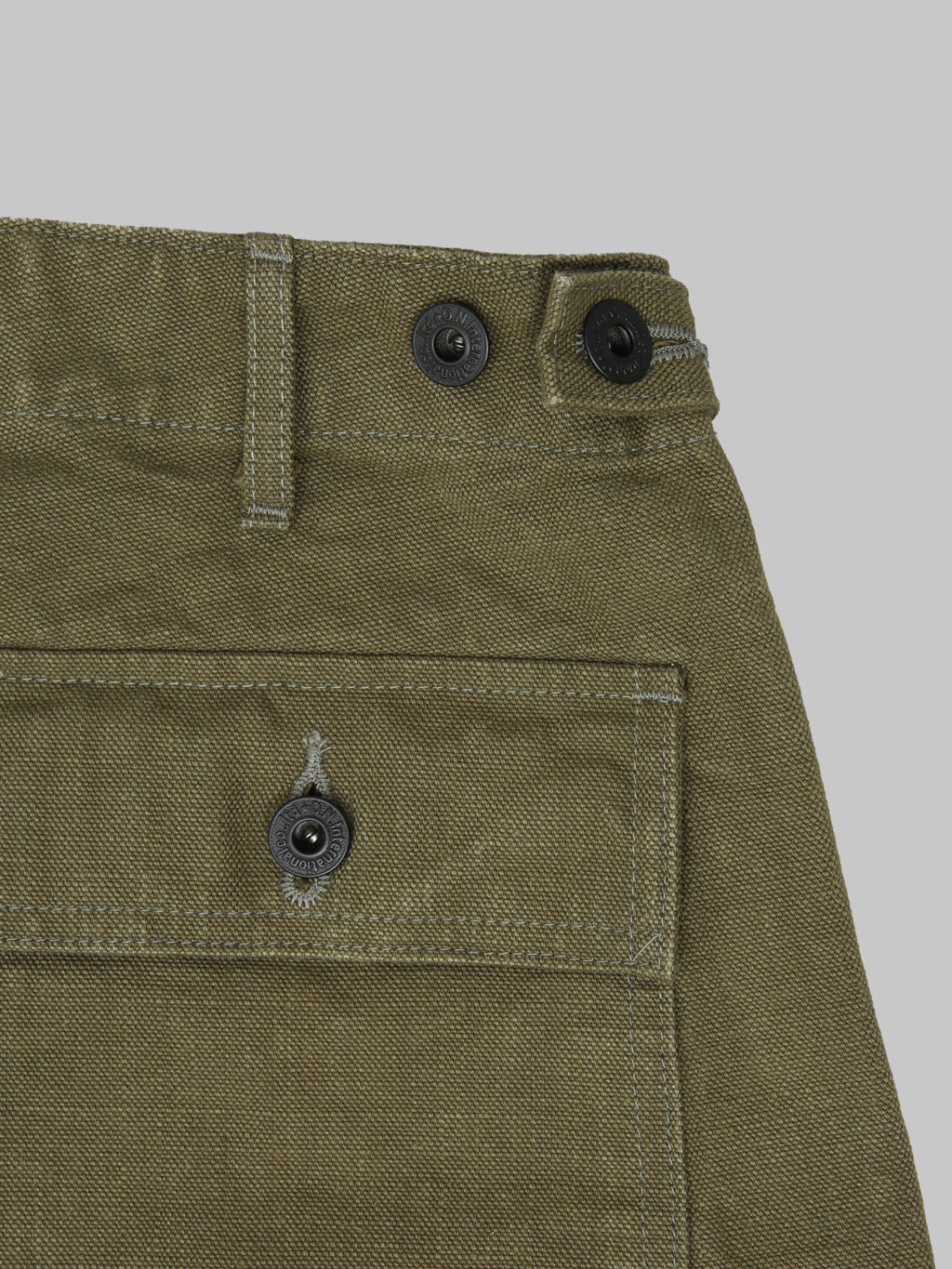 ONI Denim 207 HOXOLB 13oz Baker Pants Olive Brown waist buttons