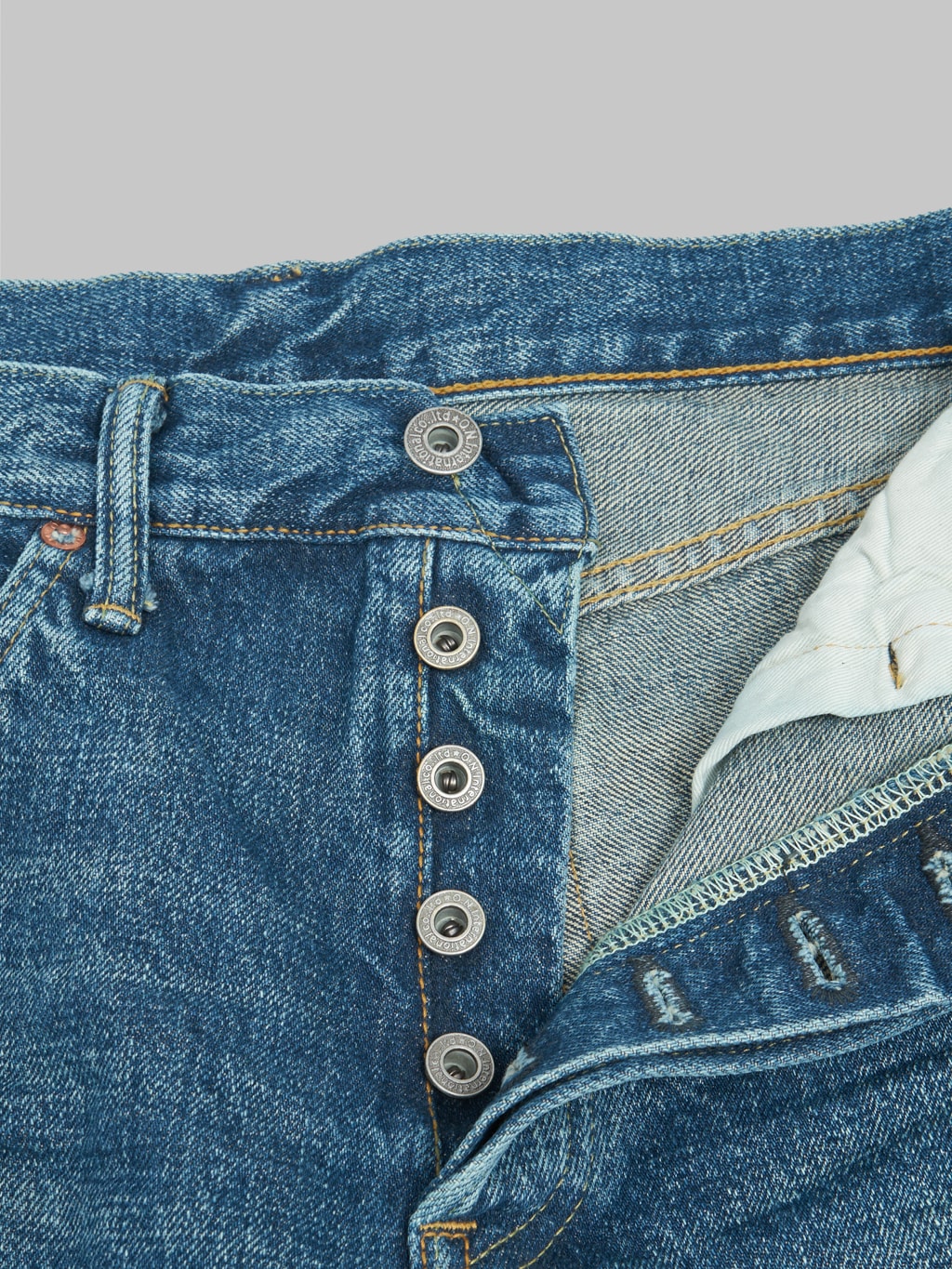 oni 246 ishikawadai used 15oz neat straight selvedge jeans  buttons