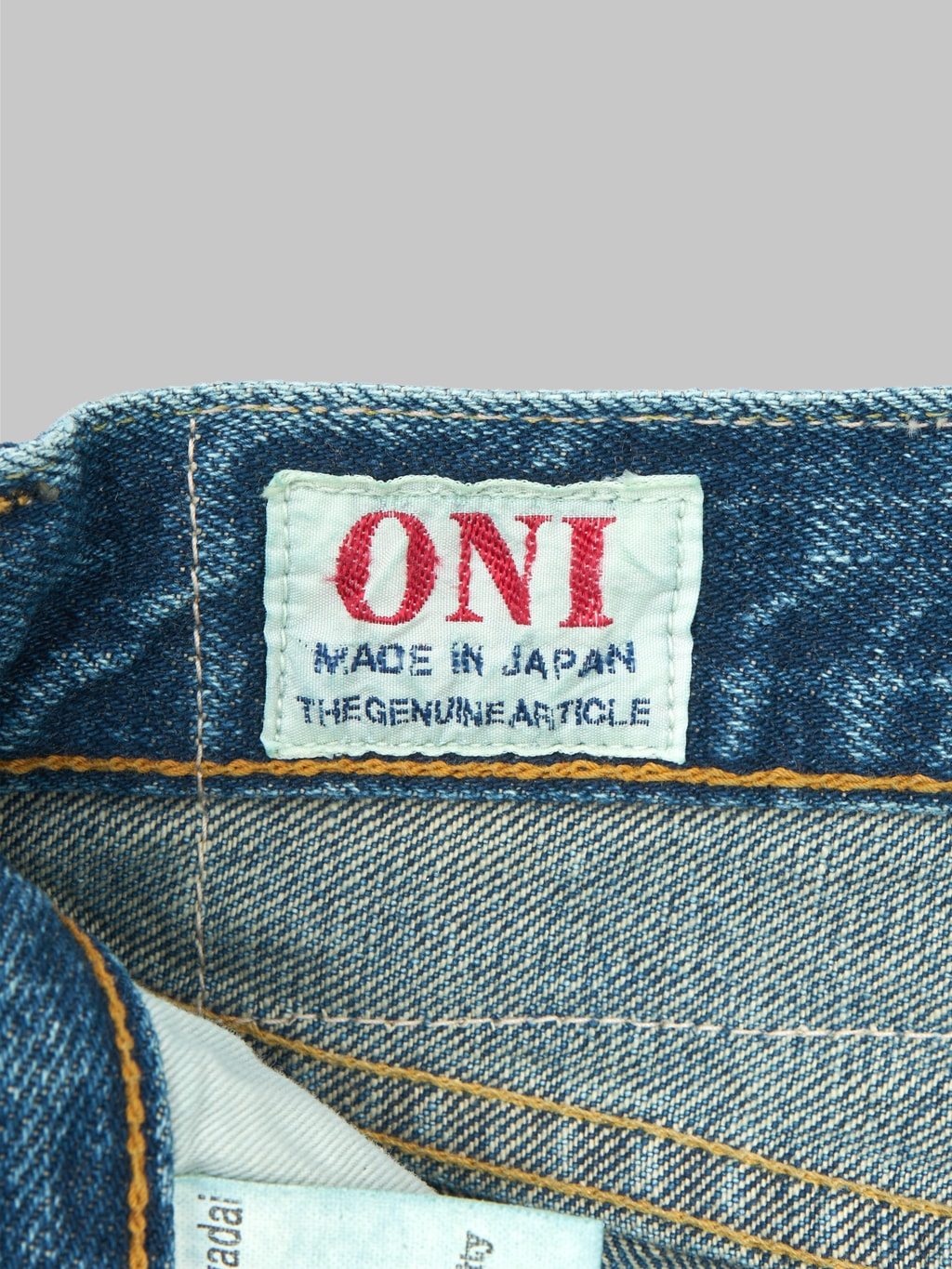 oni 246 ishikawadai used 15oz neat straight selvedge jeans interior label