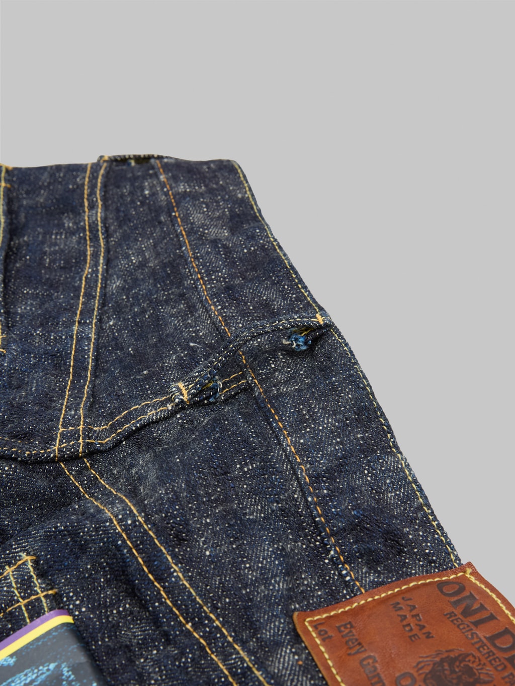 oni 246 kasuri 17oz selvedge denim neat straight jeans belt loop