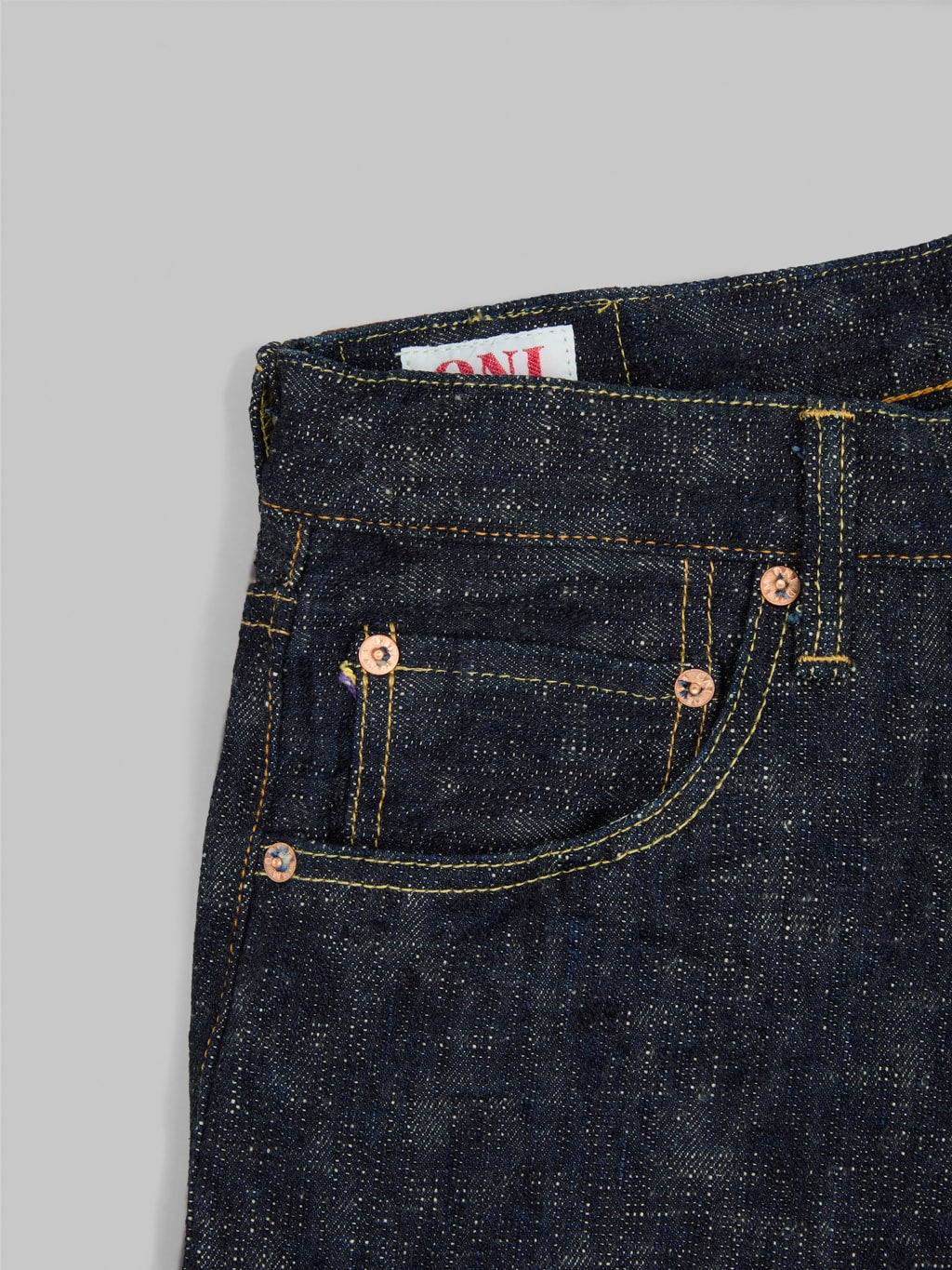 oni 246 kasuri 17oz selvedge denim neat straight jeans coin pocket