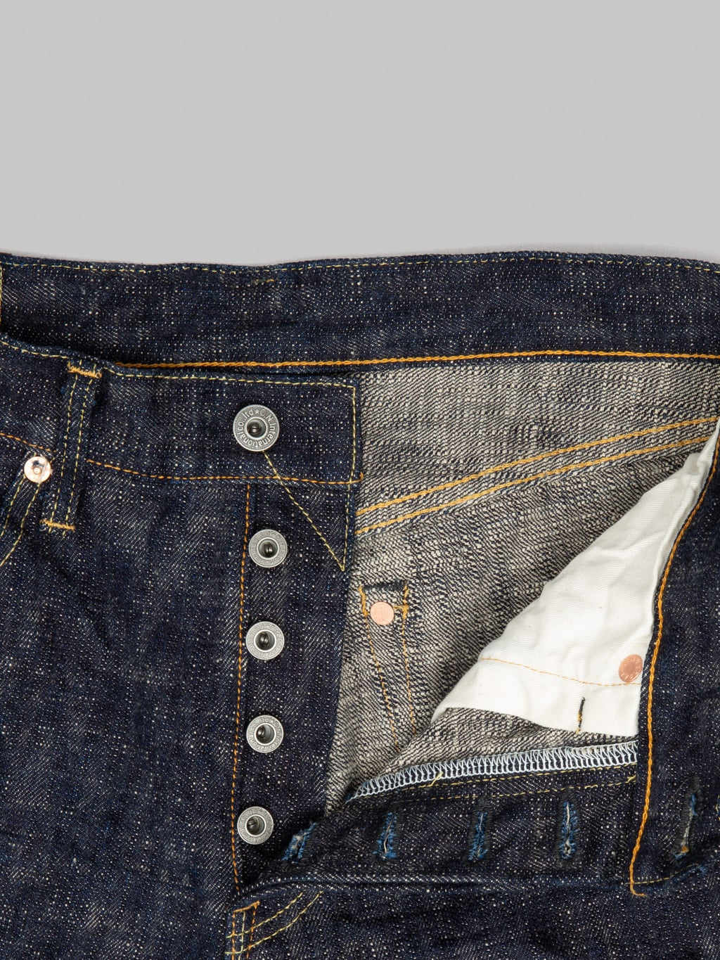 oni 246 kasuri 17oz selvedge denim neat straight jeans buttons