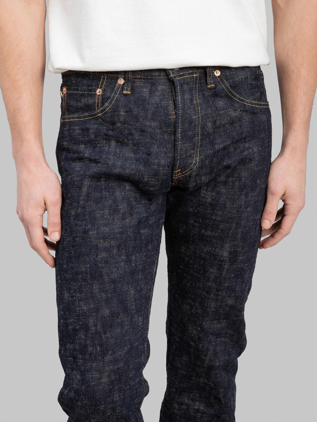 oni 246 kasuri 17oz selvedge denim neat straight jeans waist