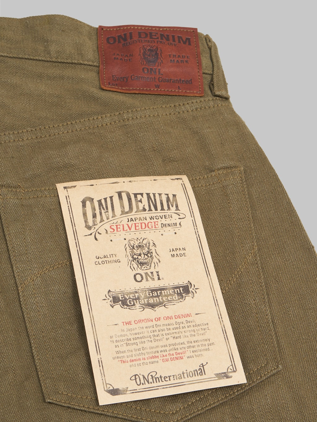 ONI Denim 246-OLOL "Olive Warp And Weft" 12oz Neat Straight Jeans