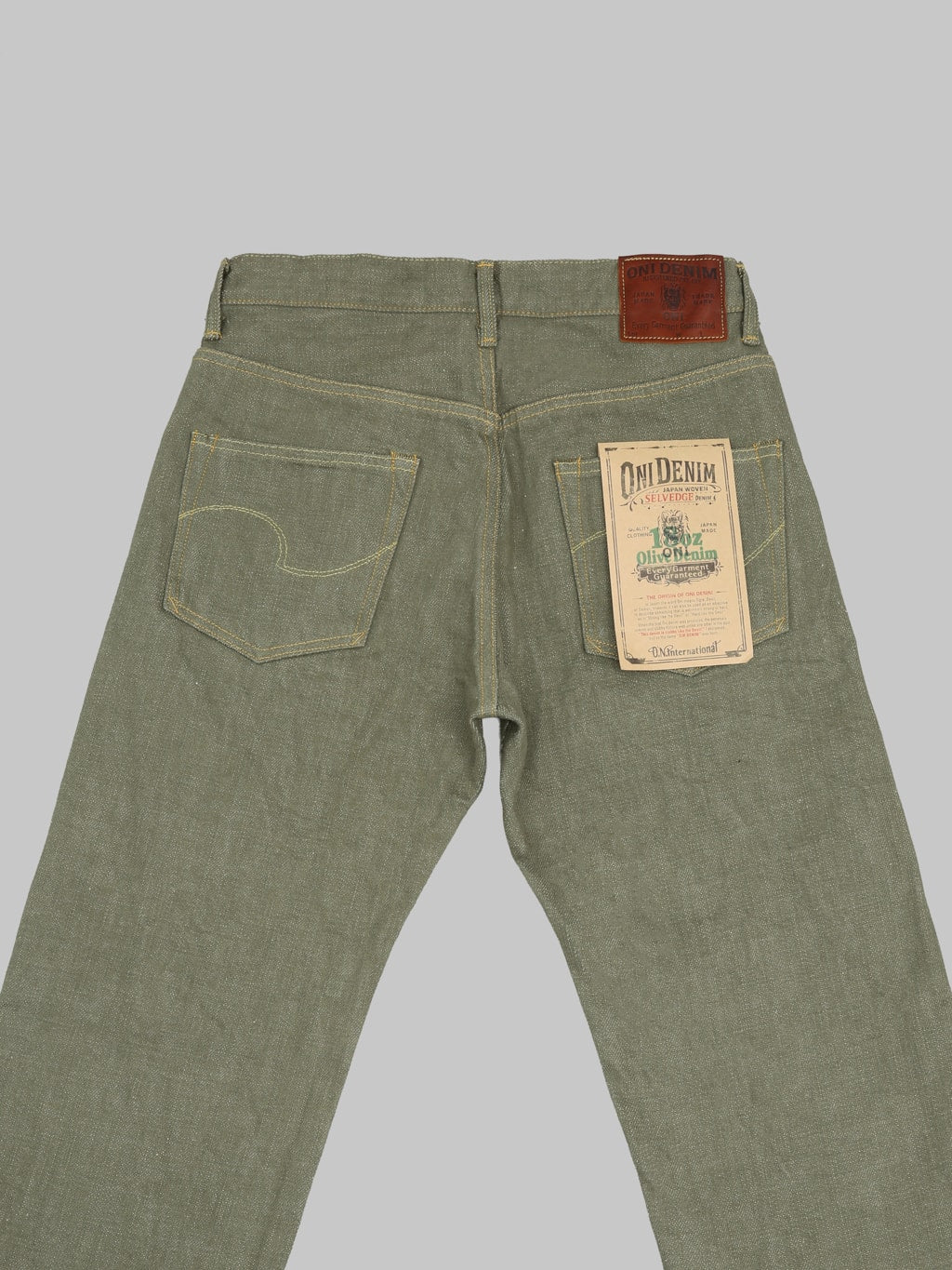 ONI Denim 266 OLD18 Olive Denim Straight Jeans back pockets