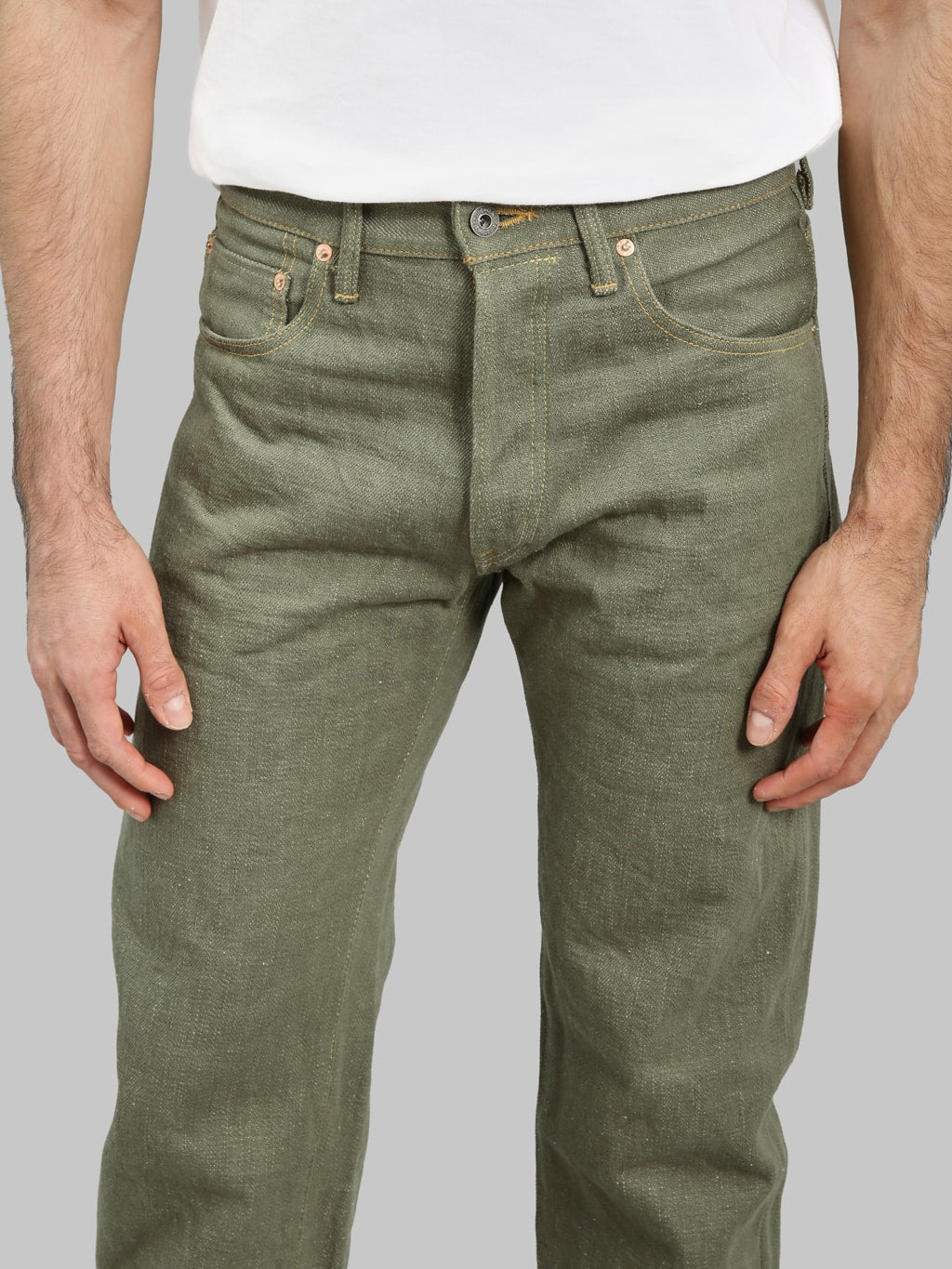 ONI Denim 266 OLD18 Olive Denim Straight Jeans inseam