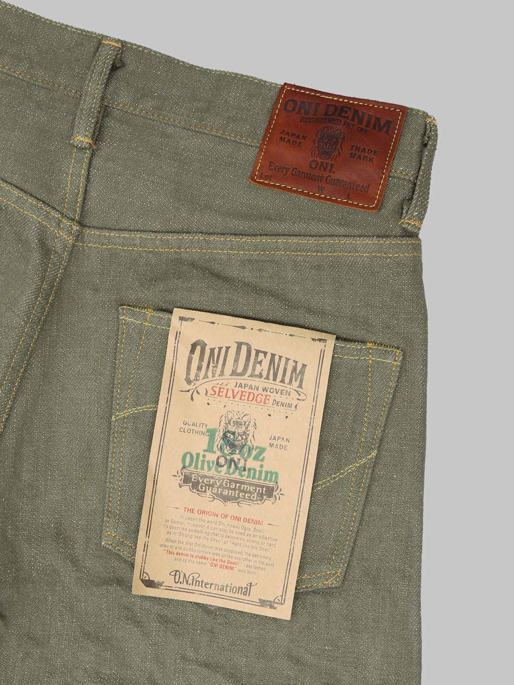 ONI Denim 266 OLD18 Olive Denim Straight Jeans pocket flasher