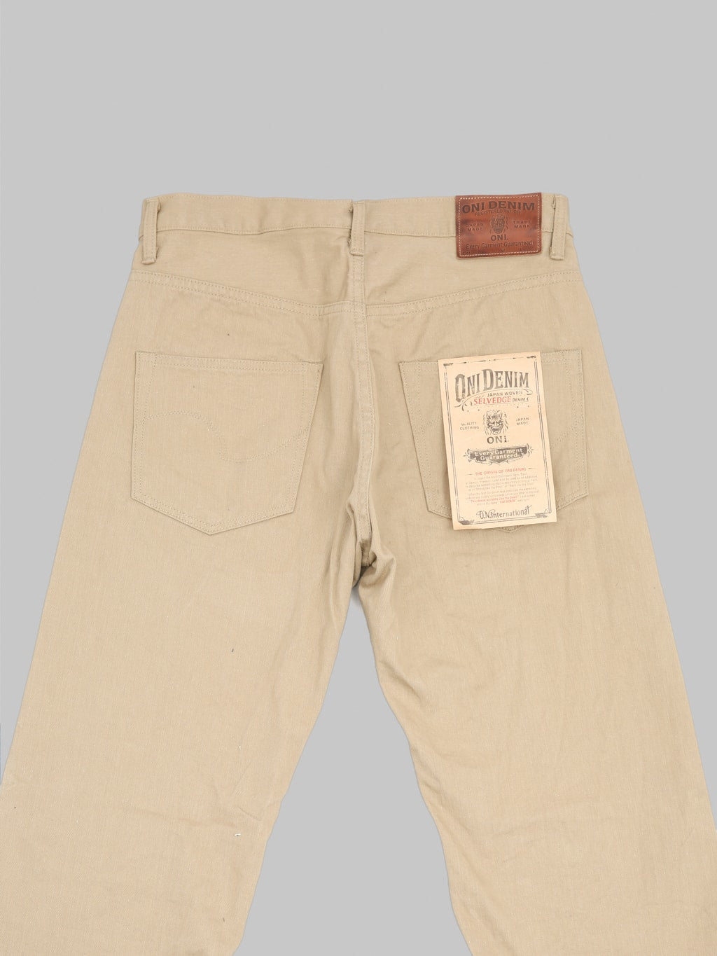 ONI 266SVC KHB 8oz Selvedge Chino Trouser Khaki Beige back details