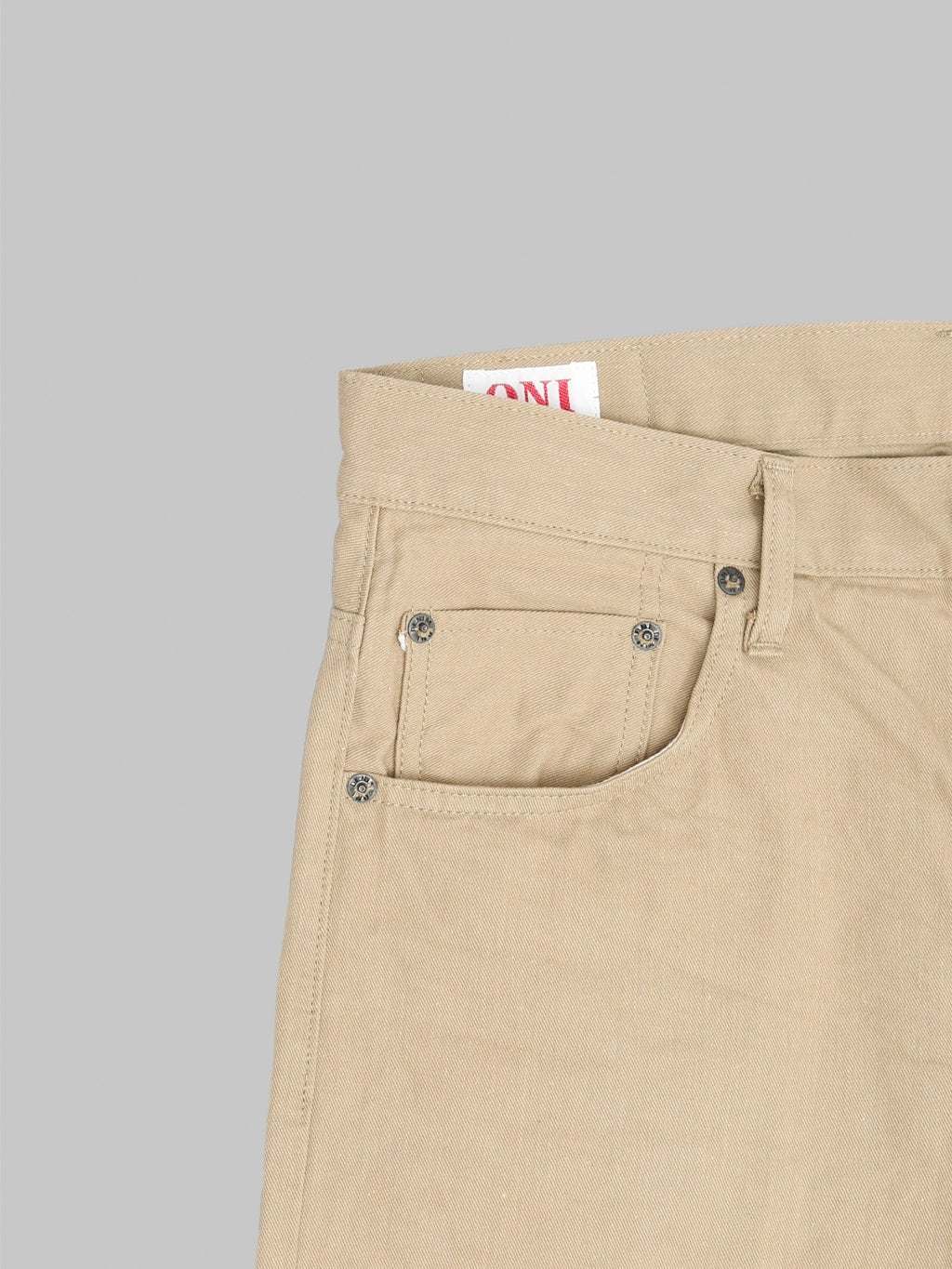 ONI 266SVC KHB 8oz Selvedge Chino Trouser Khaki Beige coin pocket