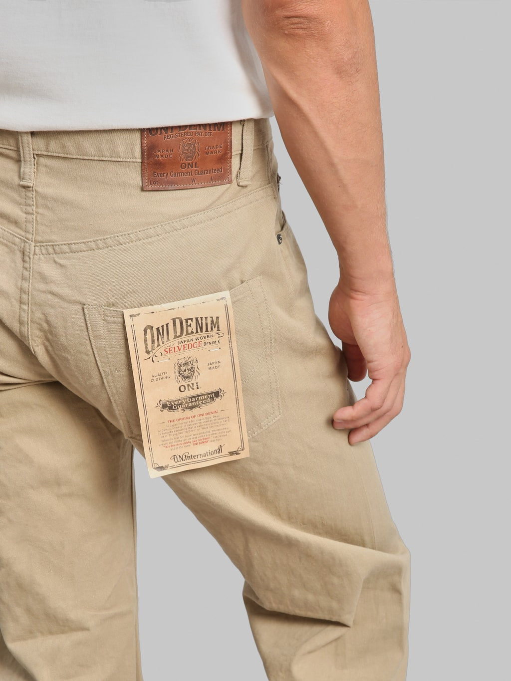 ONI 266SVC KHB 8oz Selvedge Chino Trouser Khaki Beige back pocket