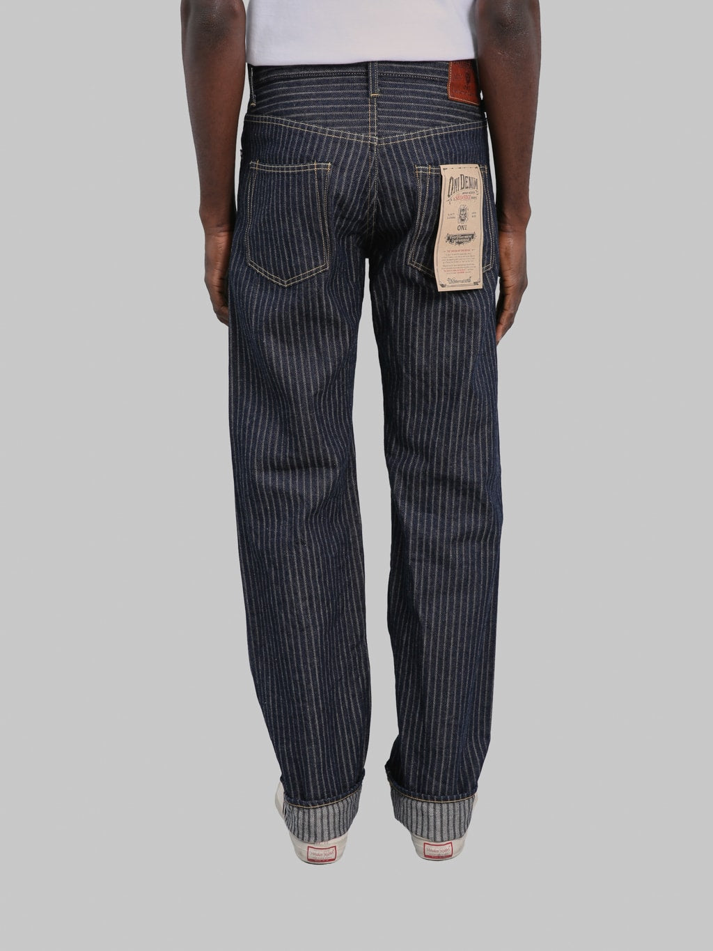 ONI Denim 266HJS 12oz Jacquard Striped Relax Straight Jeans back fit