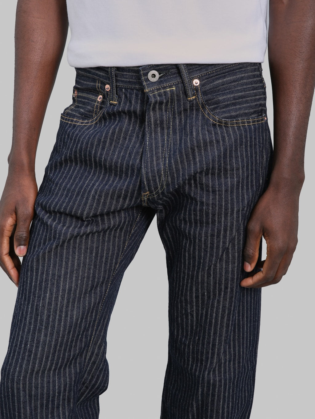 ONI Denim 266HJS 12oz Jacquard Striped Relax Straight Jeans waist