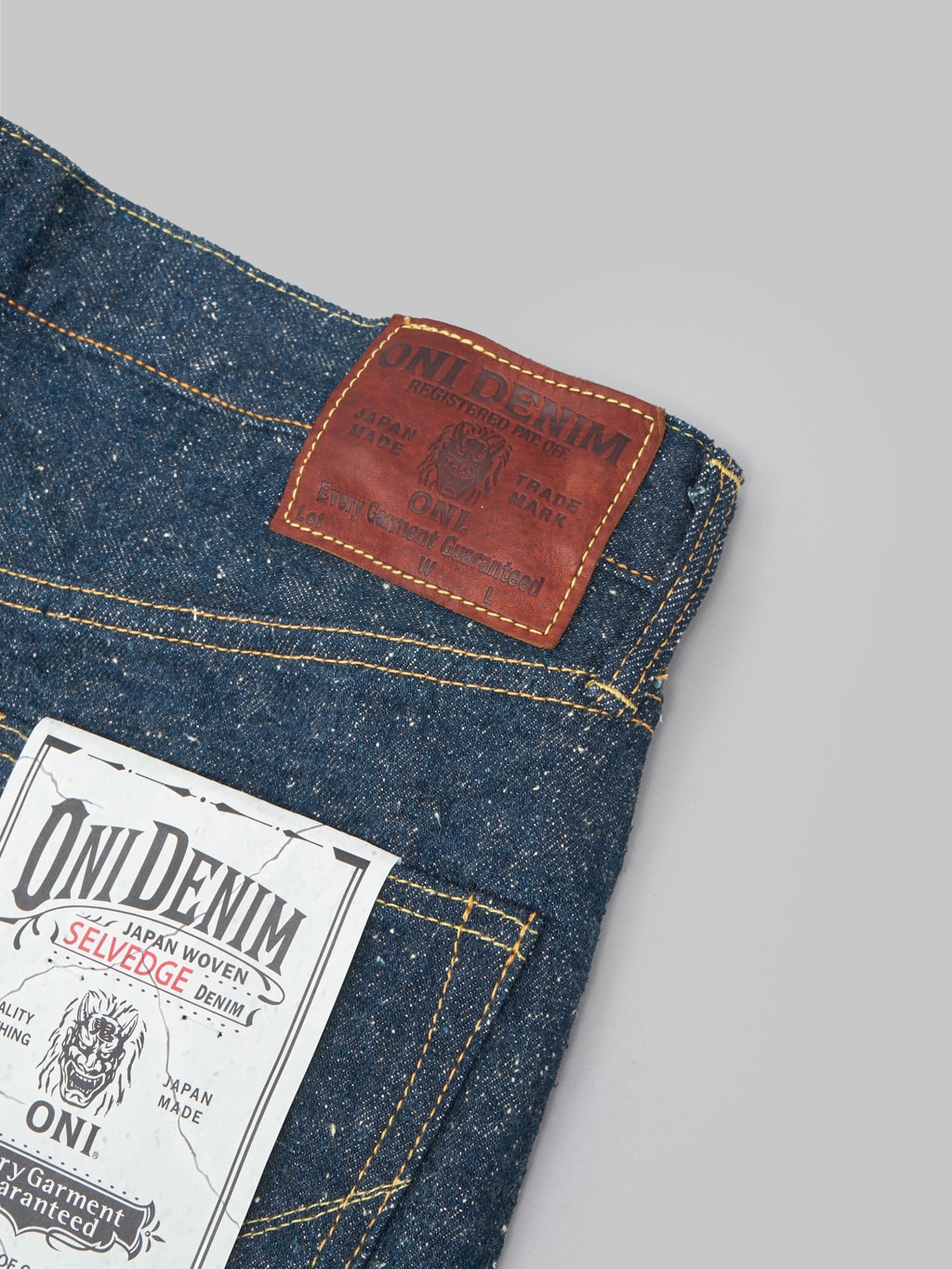 oni 266 kabuki crushed concrete denim relax straight jeans leather patch