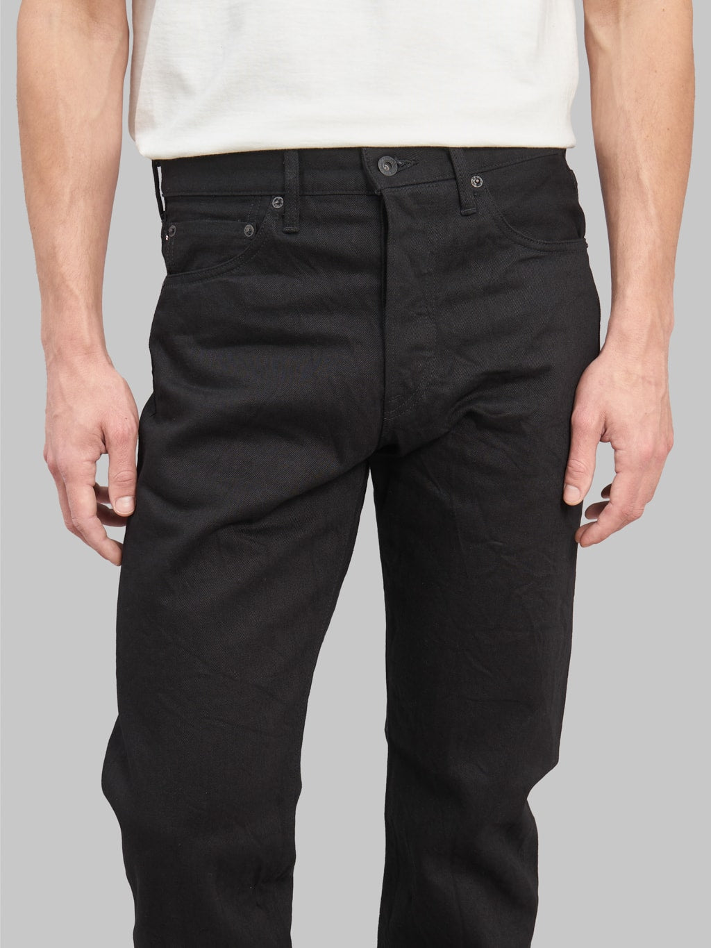 oni 286 jet black denim 13oz neat straight selvedge jeans inseam