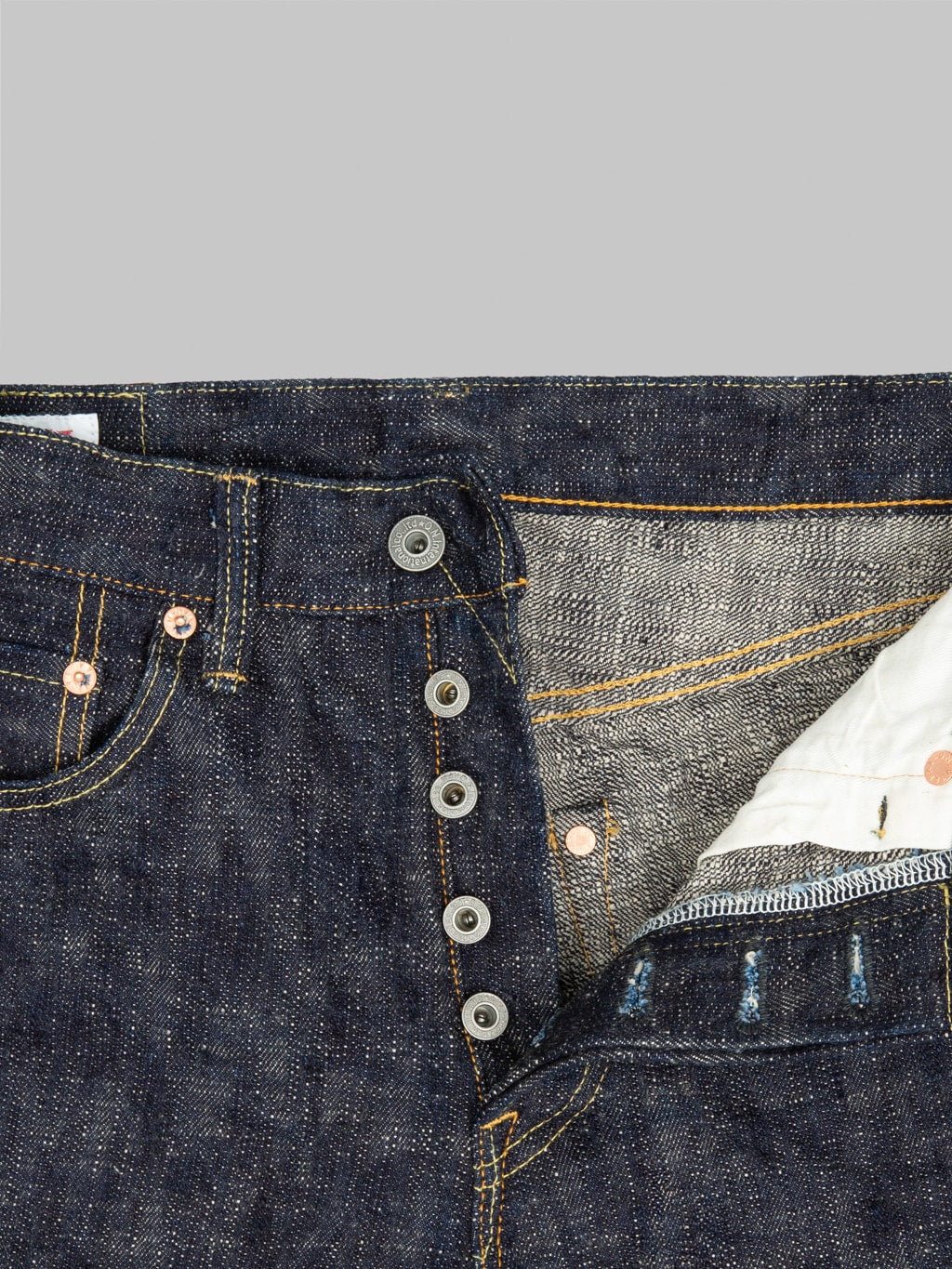 oni 288 kasuri 17oz selvedge denim regular straight jeans buttons