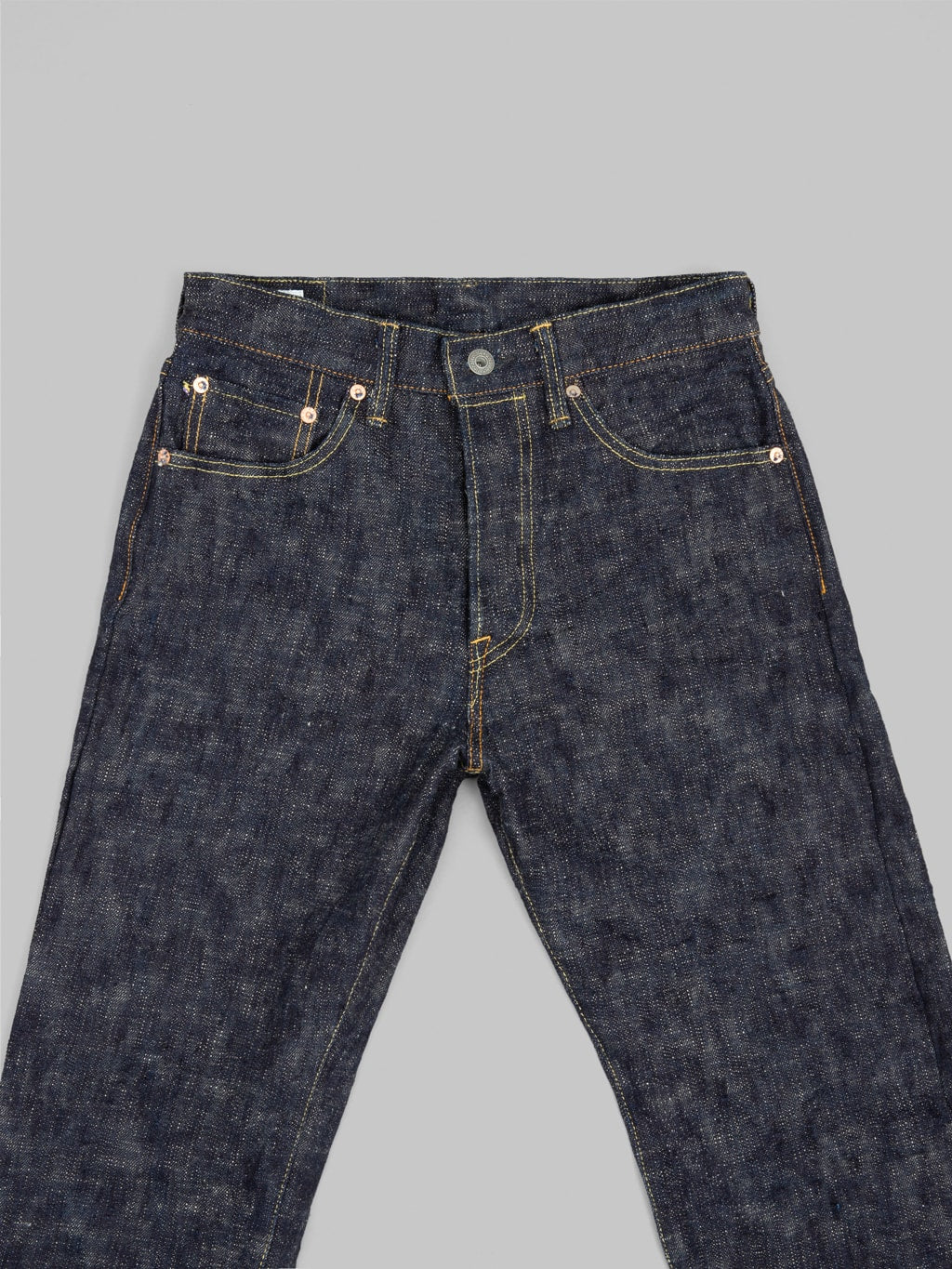 oni 288 kasuri 17oz selvedge denim regular straight jeans front details