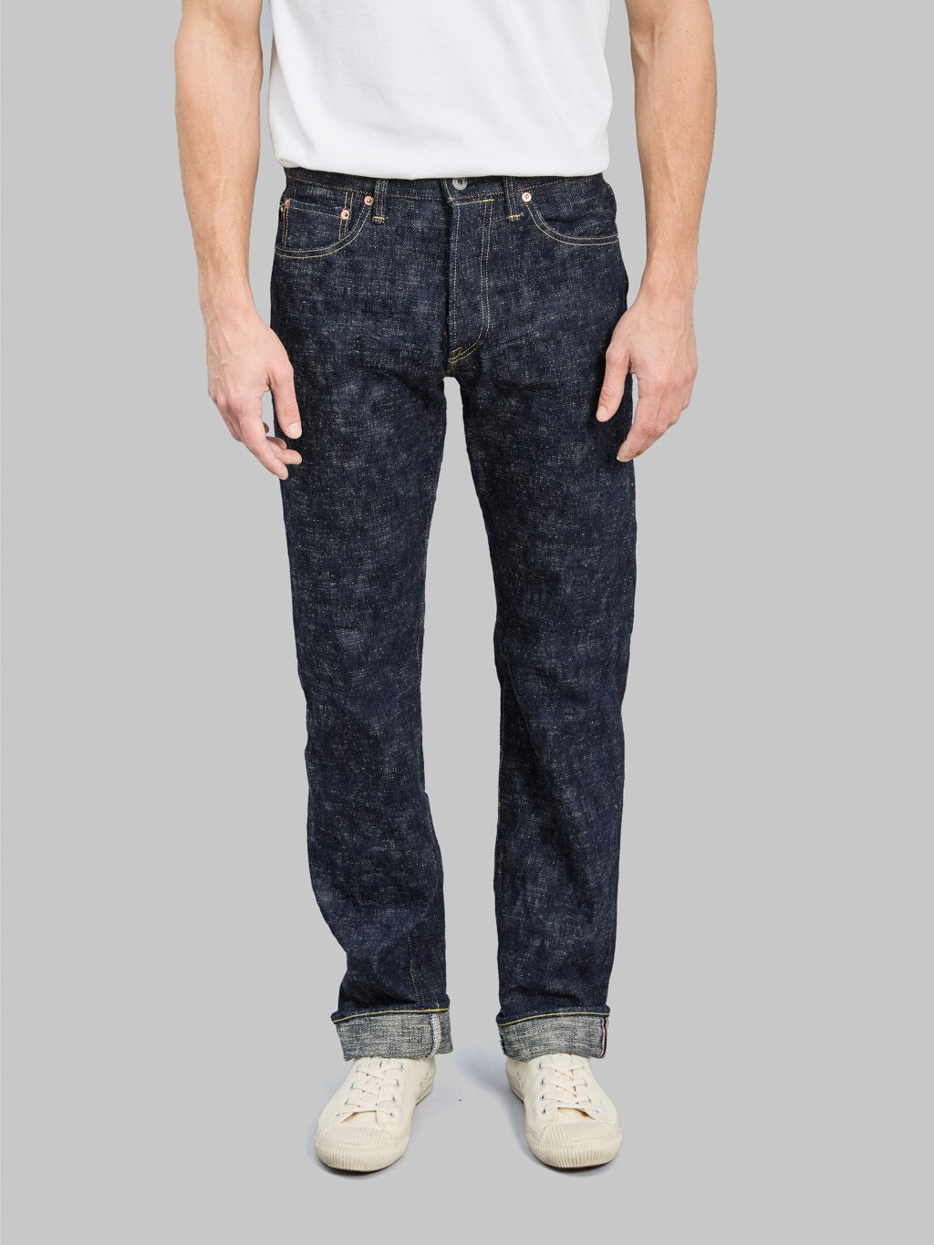 oni 288 kasuri 17oz selvedge denim regular straight jeans front fit