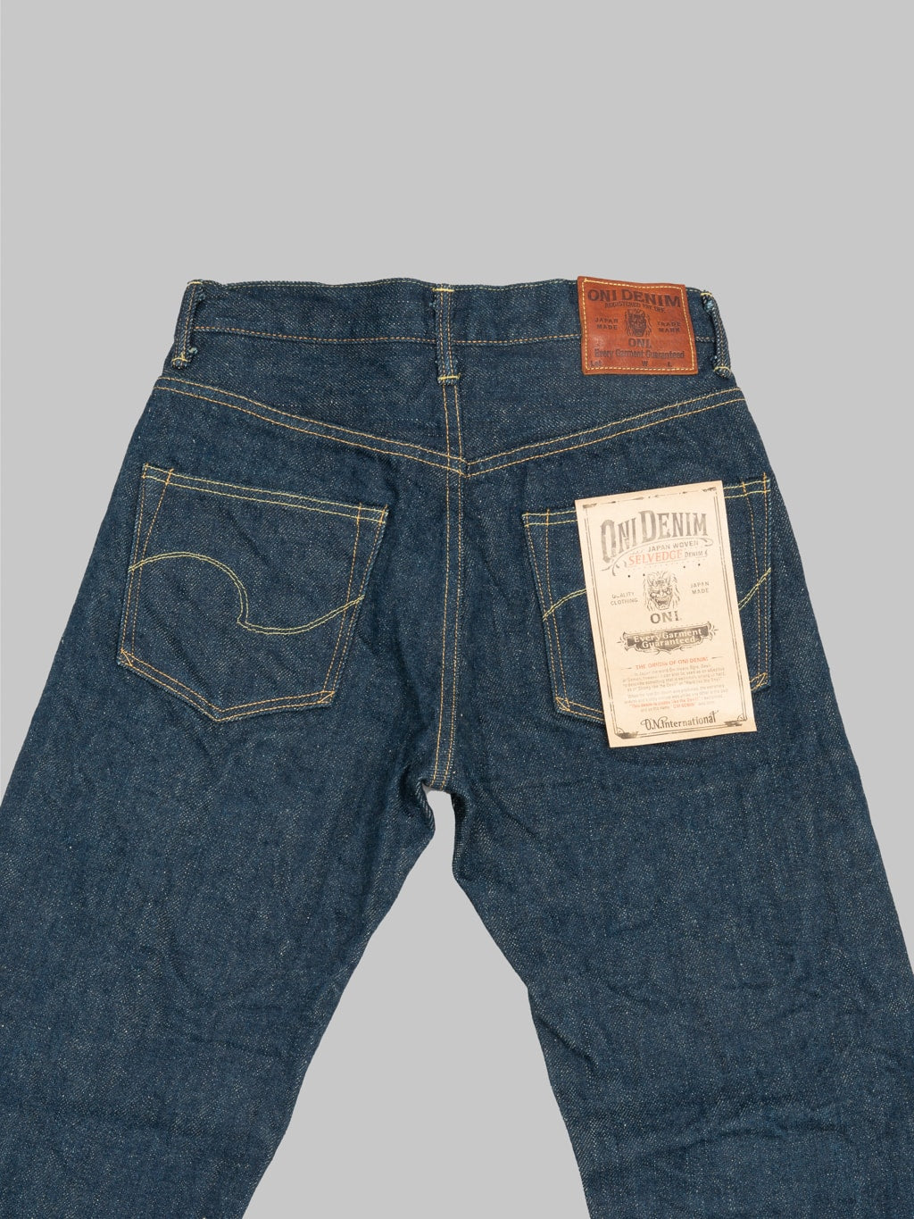 oni 288 secret denim ecru weft 20oz regular straight jeans back pockets