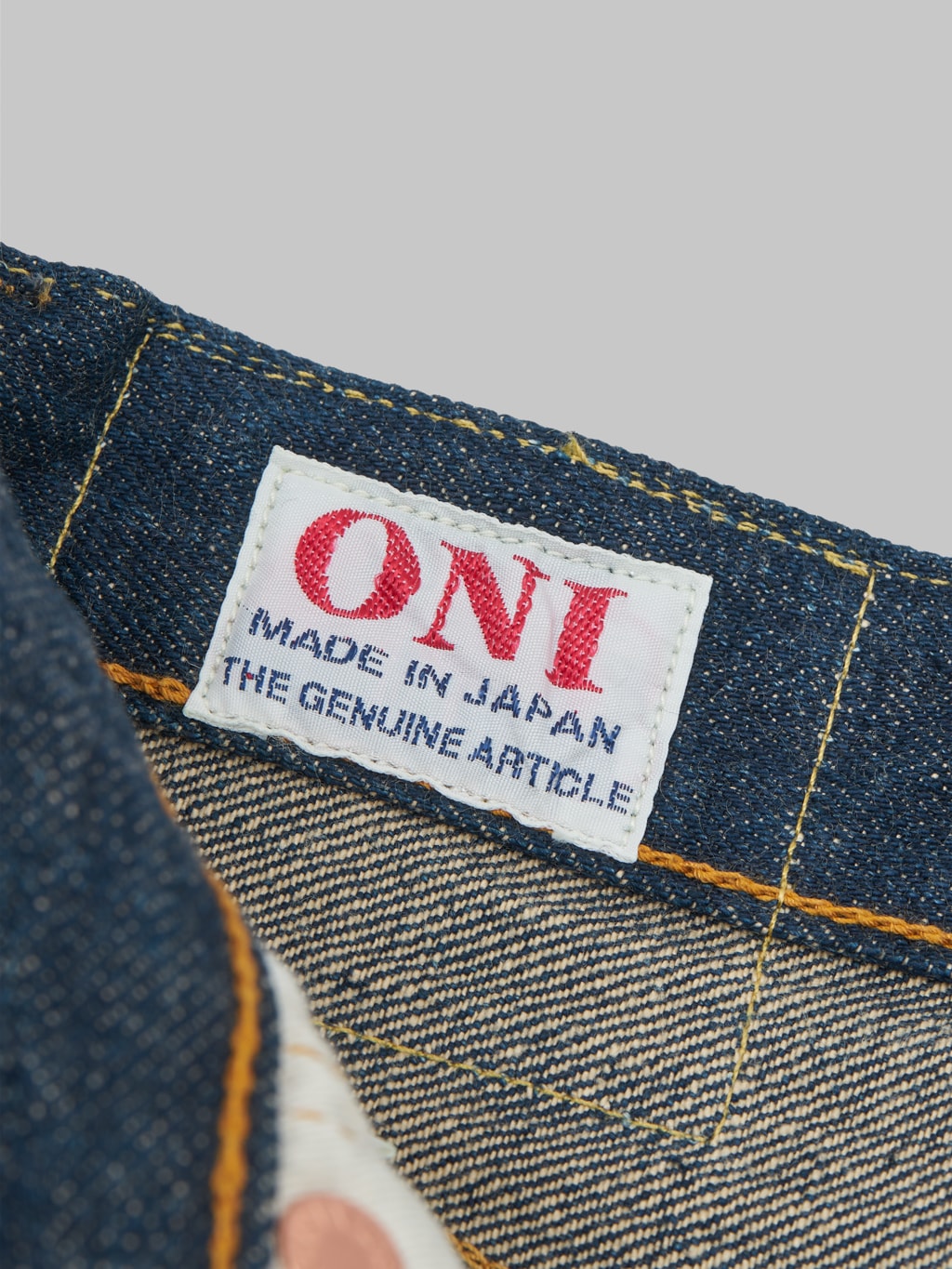 oni 295 ishikawadai 15oz cinch back loose straigh jeans interior label