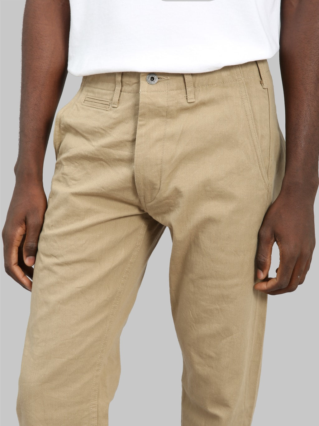 oni 737 selvedge chino trouser khaki beige wide waist