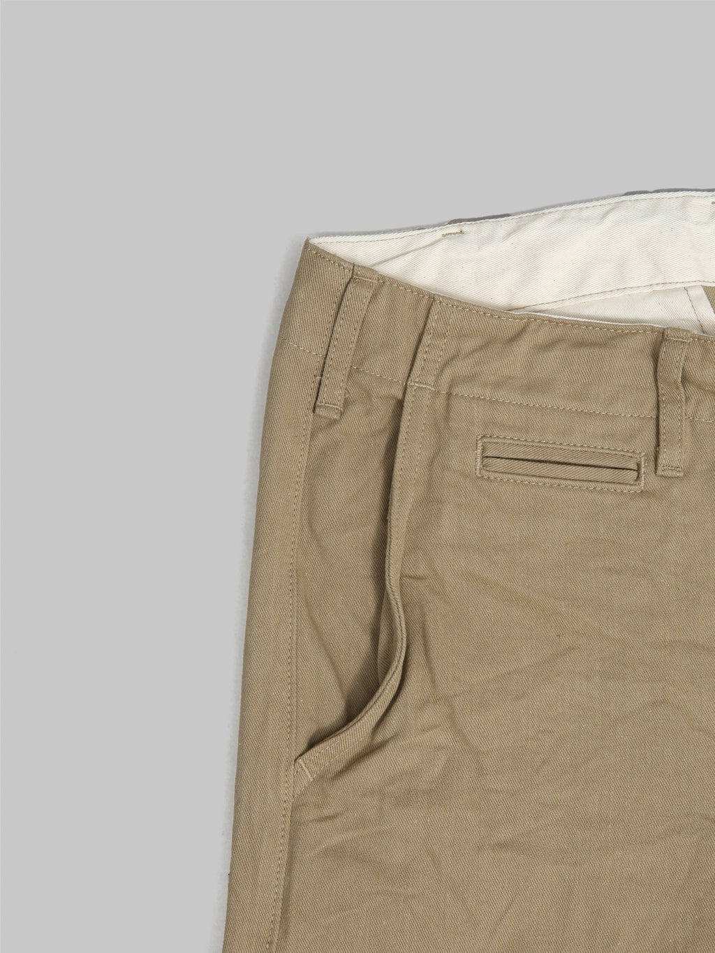 oni 737 selvedge chino trouser khaki beige wide side pocket