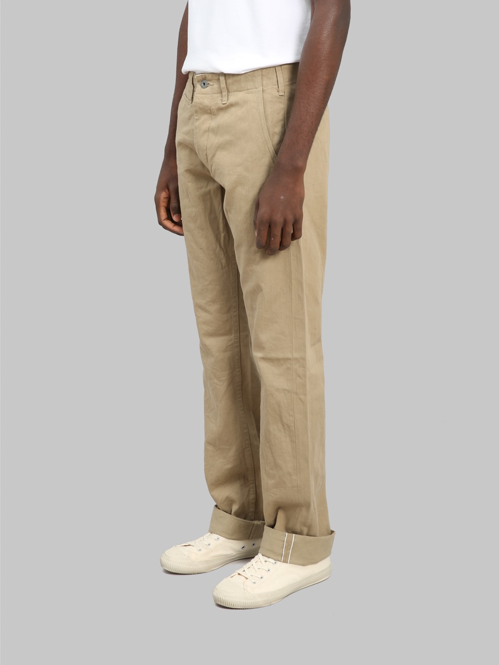 oni 737 selvedge chino trouser khaki beige wide side fit