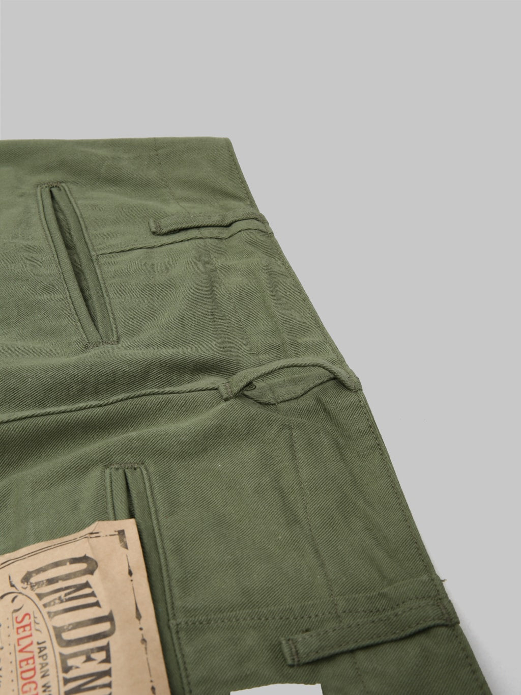 oni 737 selvedge chino trouser khaki light olive wide  belt loop