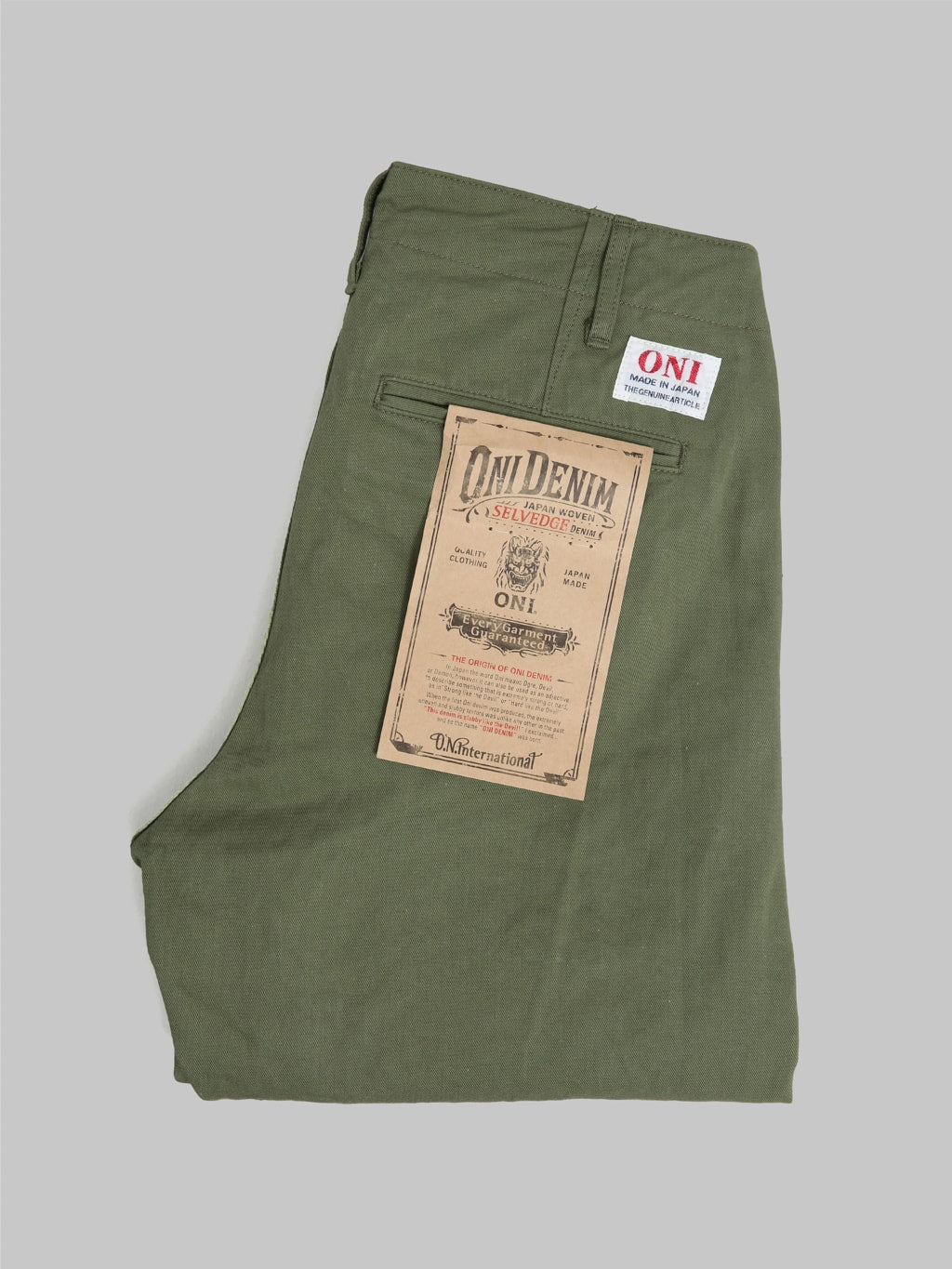 oni 737 selvedge chino trouser khaki light olive wide  limited