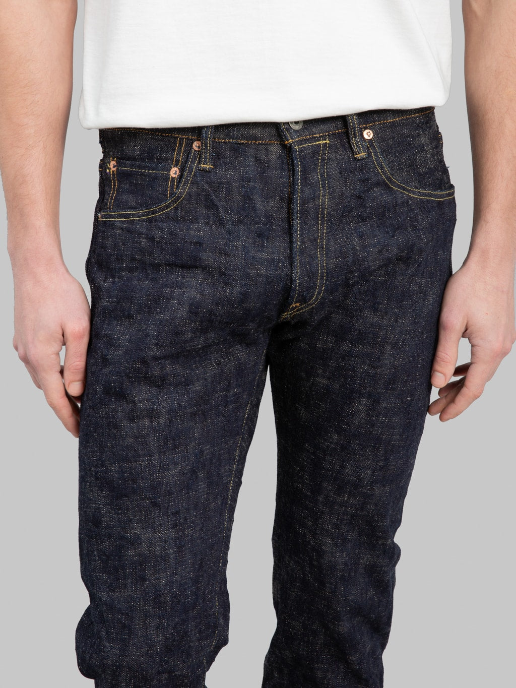 oni 902 kasuri 17oz selvedge denim high rise relaxed tapered jeans waist