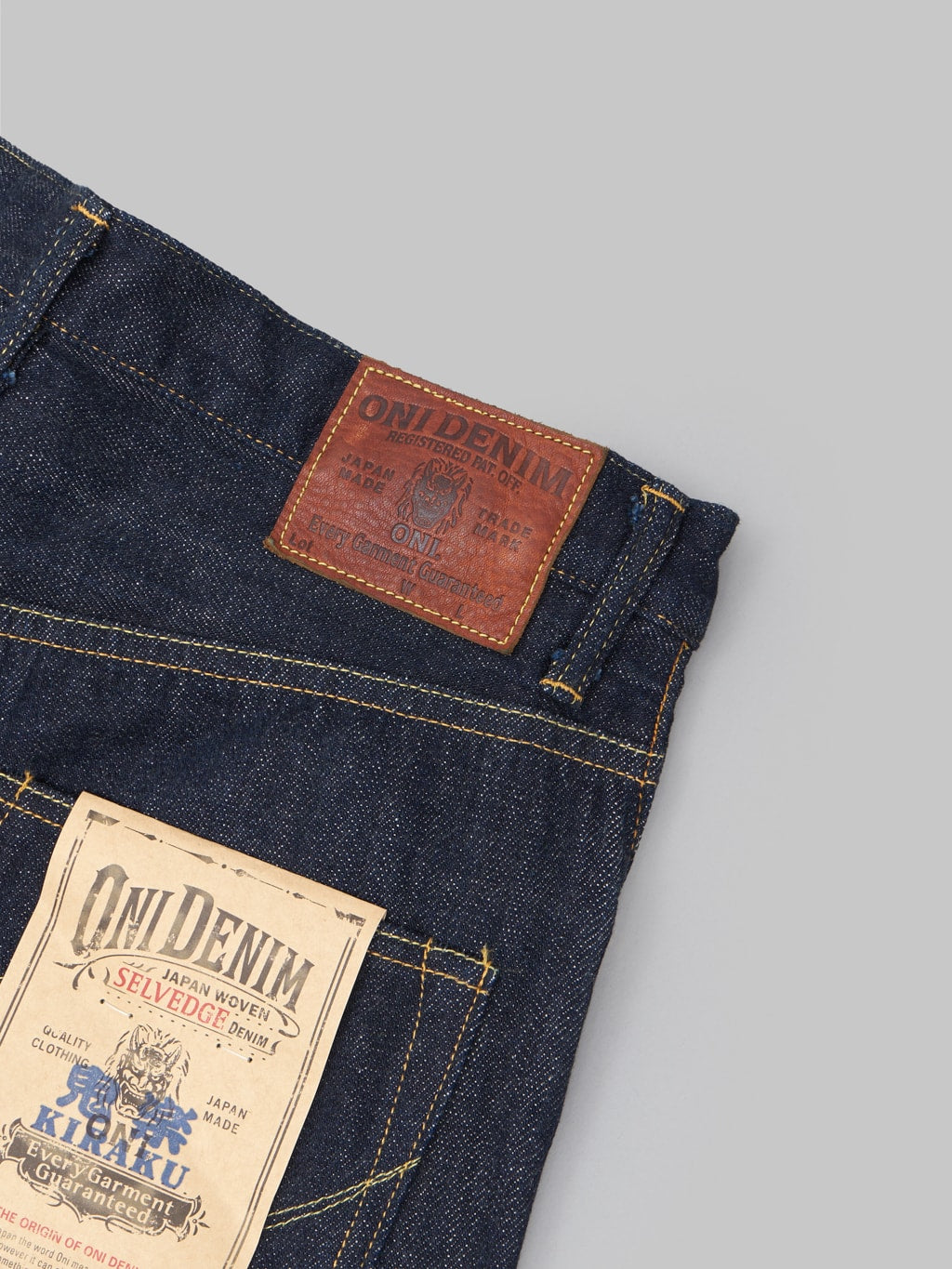 ONI Denim 022 KI Kiraku 12oz Relax Straight Jeans leather patch