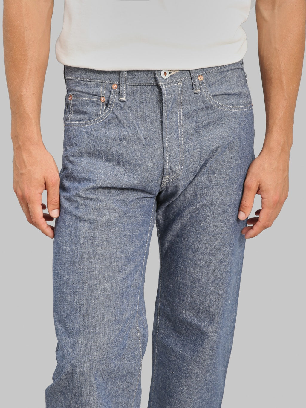 ONI Denim 200 HCSV  Selvedge Chambray 8oz Wide Straight Jeans waist