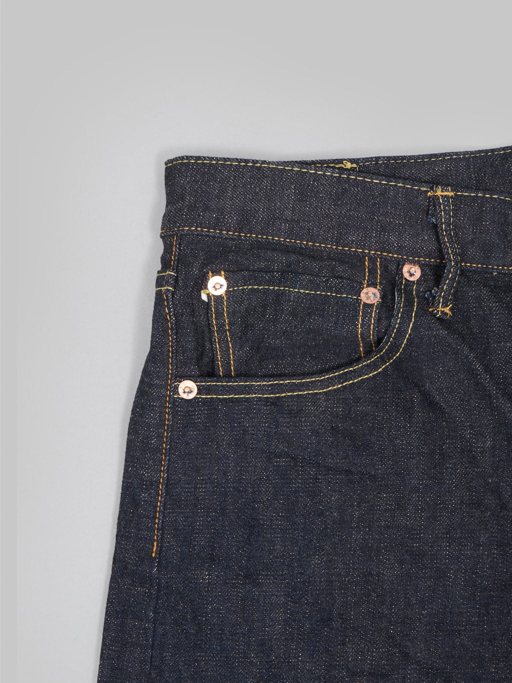 oni denim 246 indigo beige 14oz neat straight selvedge jeans coin pocket