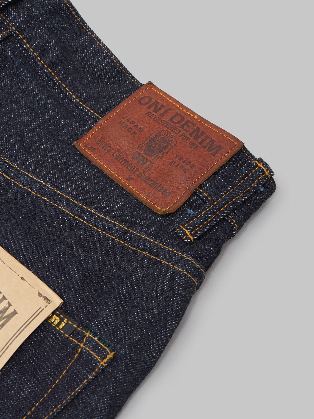 oni denim 266 low tension 15oz relax straight selvedge jeans leather patch