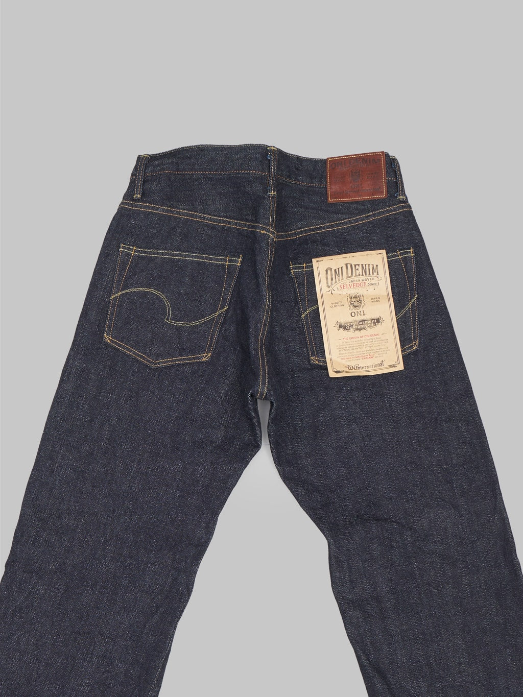 oni denim 266 low tension 15oz relax straight selvedge jeans back