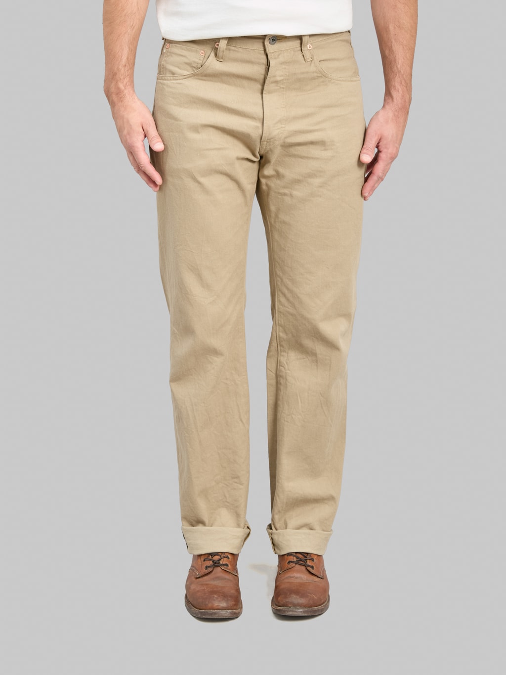 ONI Denim 271-SVCKB Just Right Straight Selvedge Chino Cloth Khaki Beige Jeans