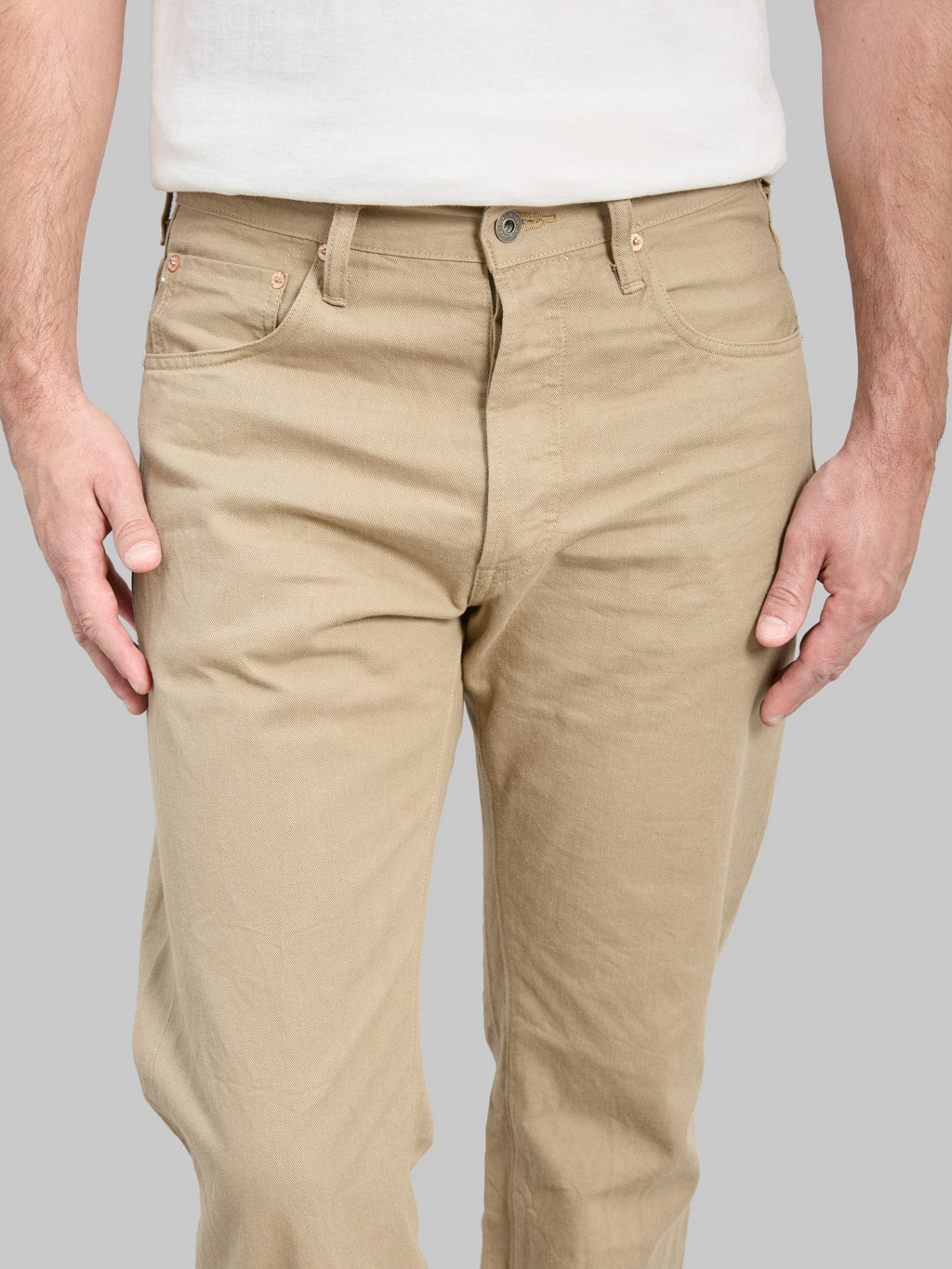 ONI Denim 271-SVCKB Just Right Straight Selvedge Chino Cloth Khaki Beige Jeans