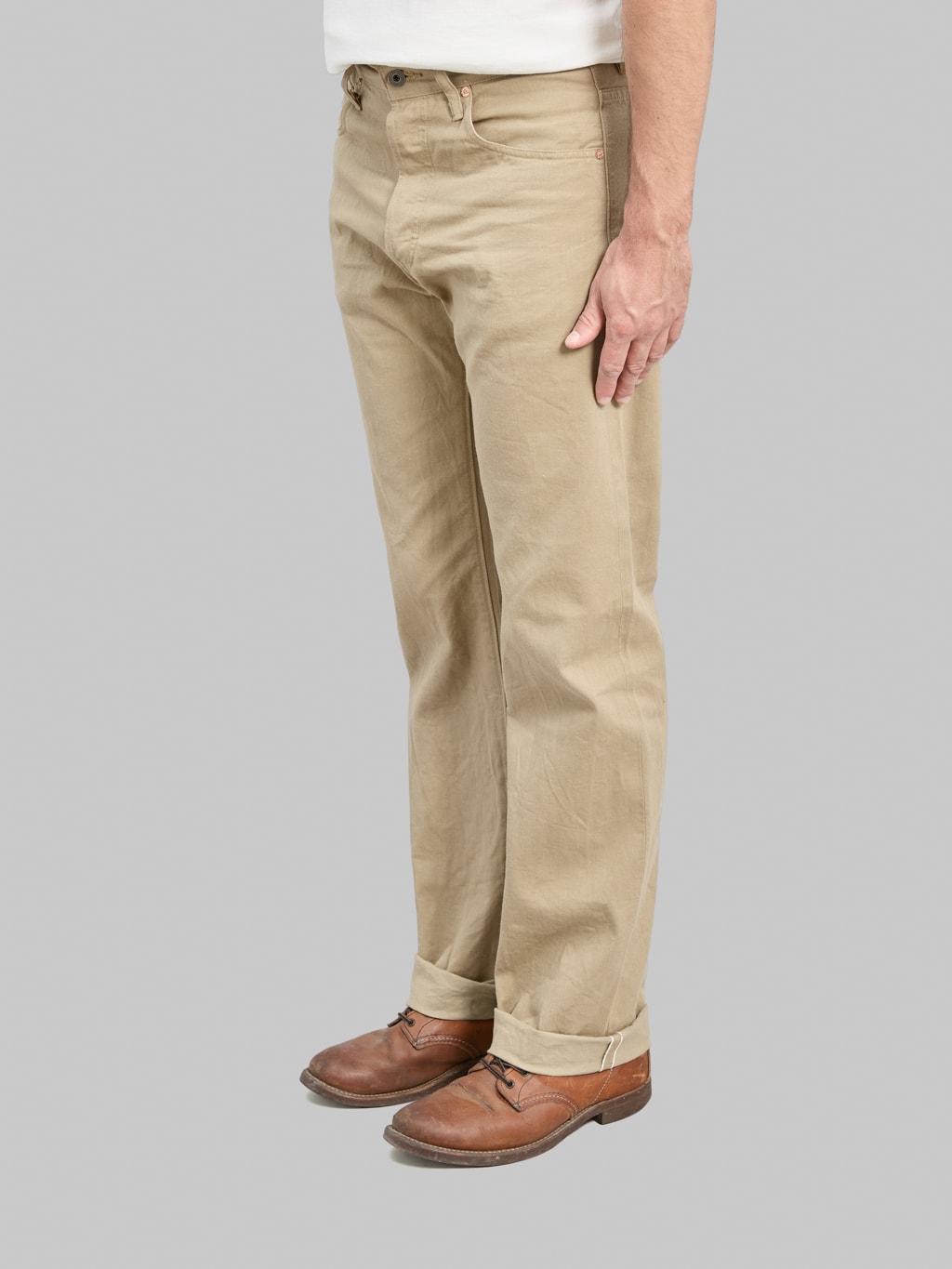 ONI Denim 271-SVCKB Just Right Straight Selvedge Chino Cloth Khaki Beige Jeans
