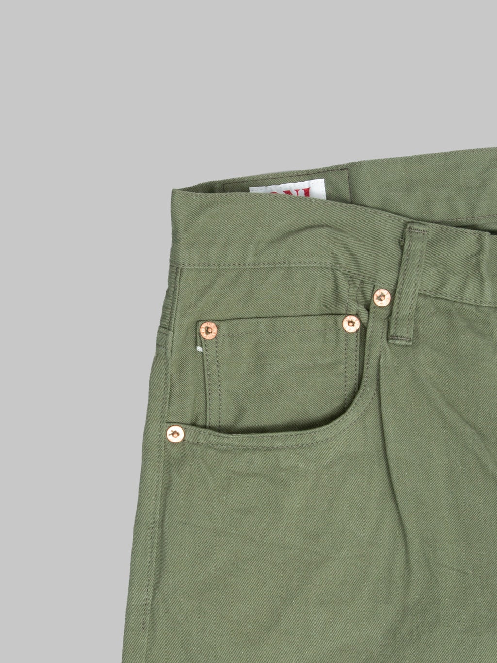ONI Denim 271-SVCOL Just Right Straight Selvedge Chino Cloth Olive Jeans